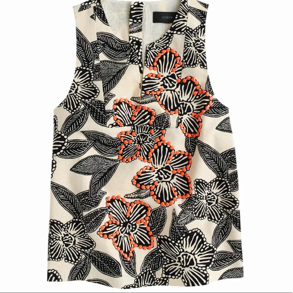 NWT J.Crew Embellished Polynesian Floral Top - Size 2